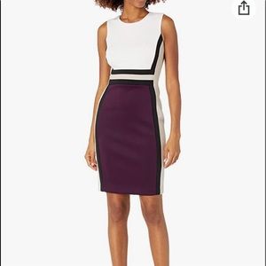 Calvin Klein Sleeveless Color Block Sheath Dress - White, Purple, Tan, Black